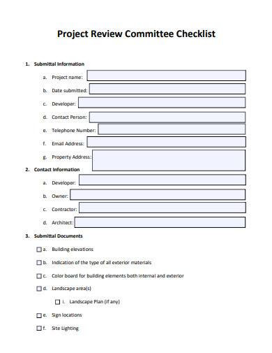 project review committee checklist template