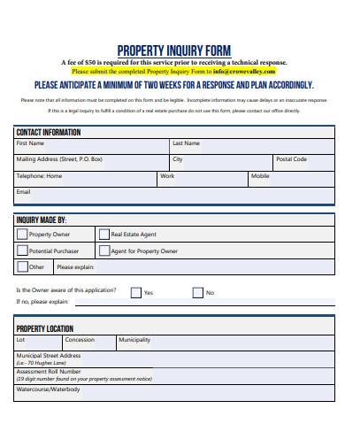 property inquiry form template