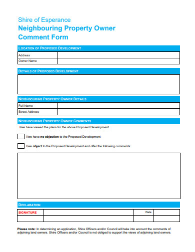 property owner comment form template