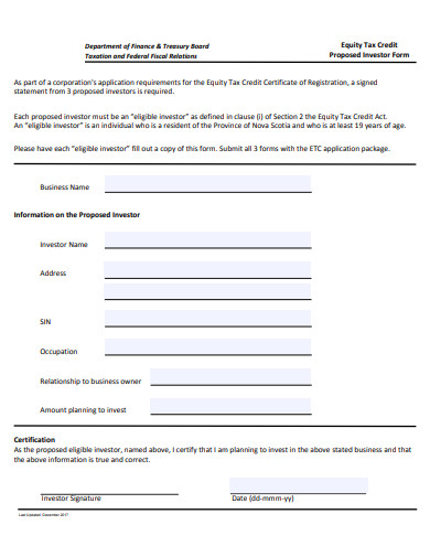 proposed investor form template