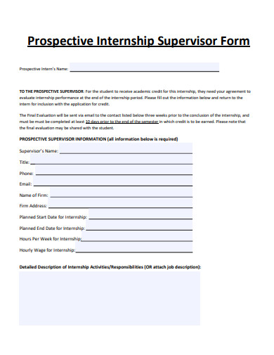 prospective internship supervisor form template