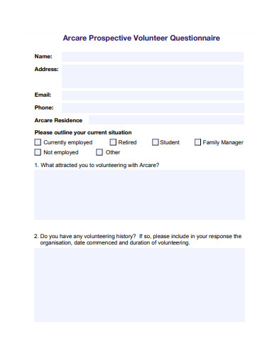 prospective volunteer questionnaire template
