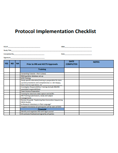protocol implementation checklist template