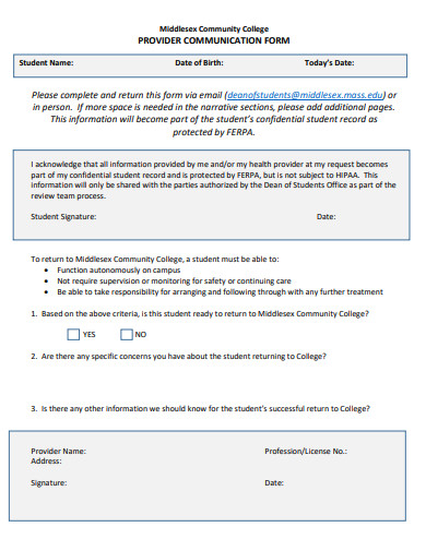 provider communication form template