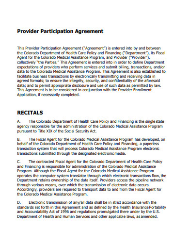 provider participation agreement template