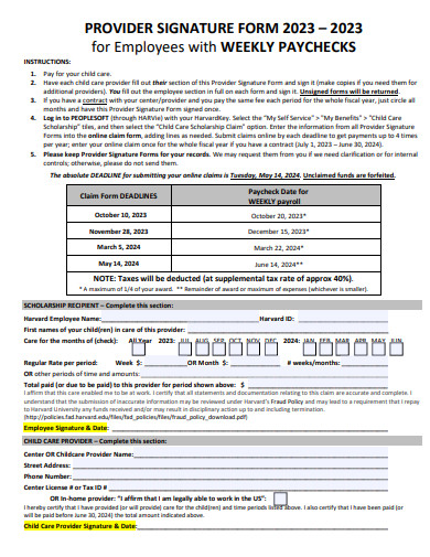 provider signature form template