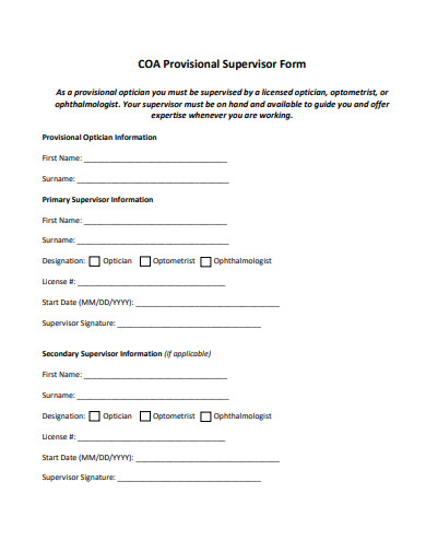 provisional supervisor form template