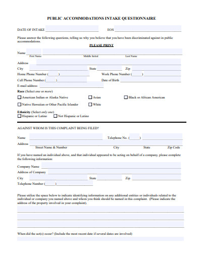 public accommodations intake questionnaire template