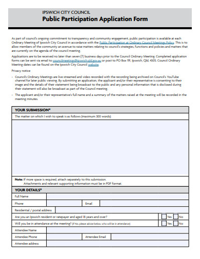 public participation application form template