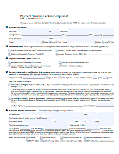 purchase acknowledgement form template