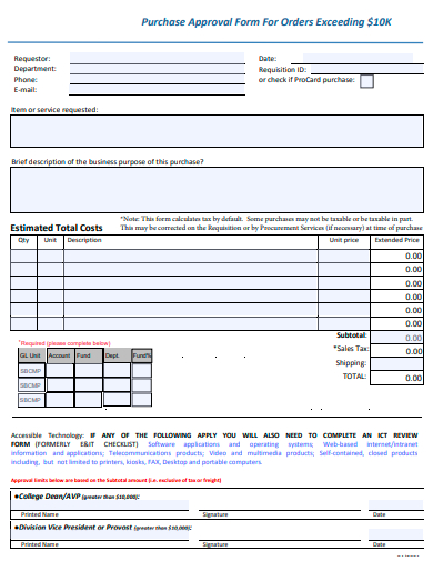 purchase approval form for orders template