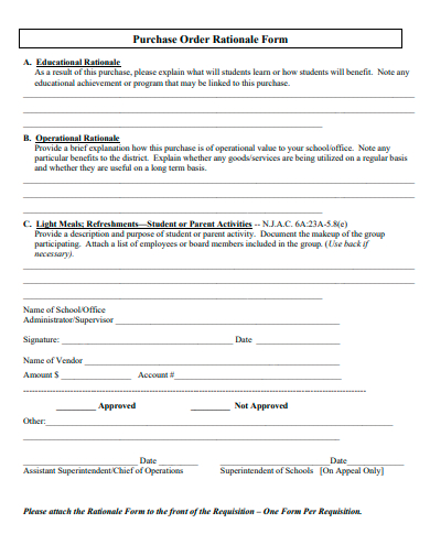 purchase order rationale form template