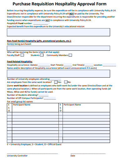purchase requisition hospitality approval form template