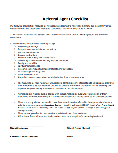 referral agent checklist template