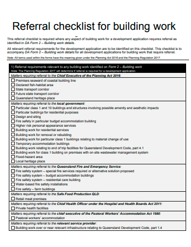 referral checklist for building work template