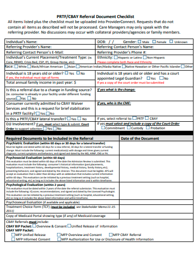 referral document checklist template