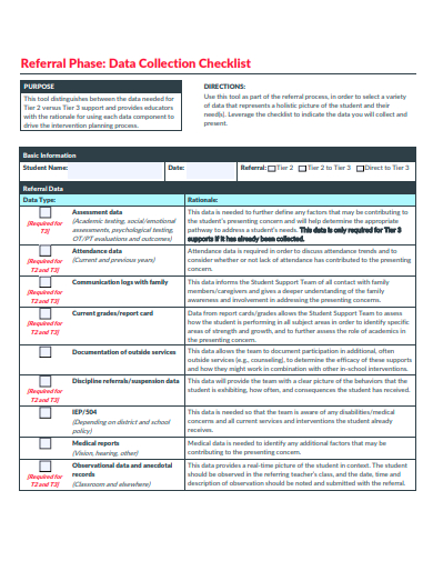 referral phase data collection checklist template