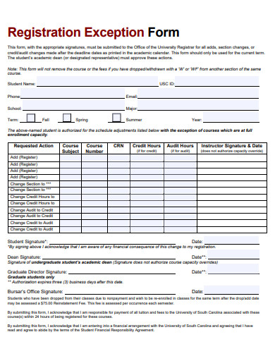 registration exception form template