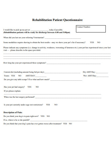 rehabilitation patient questionnaire template
