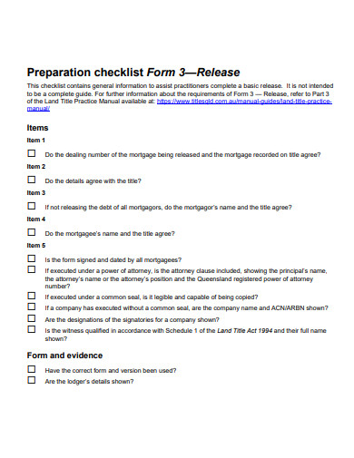 release preparation checklist form template