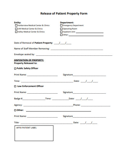 release of patient property form template