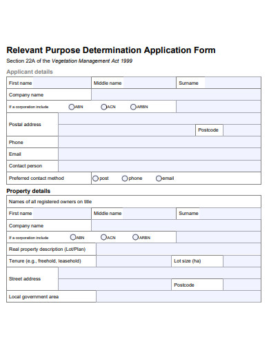 relevant purpose determination application form template