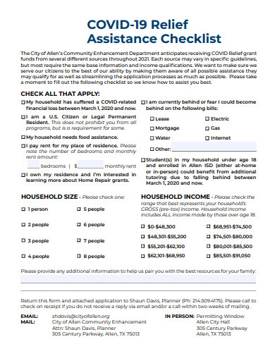 relief assistance checklist template