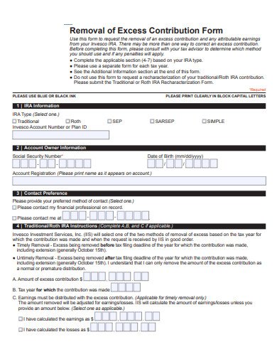 removal of excess contribution form template