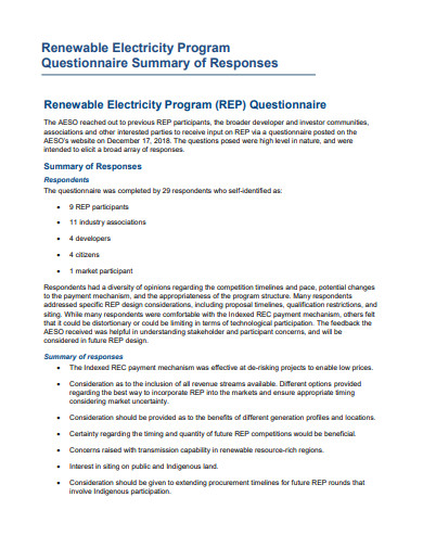 renewable electricity program questionnaire template