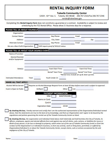 rental inquiry form template
