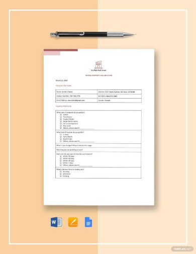 rental property inquiry form template