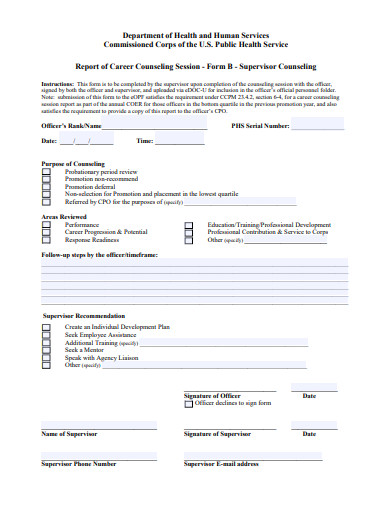report of career counseling session form template