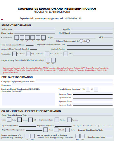 request experience form template