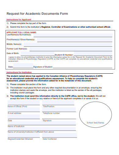 request for academic documents form template