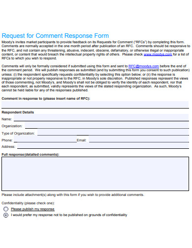 request for comment response form template