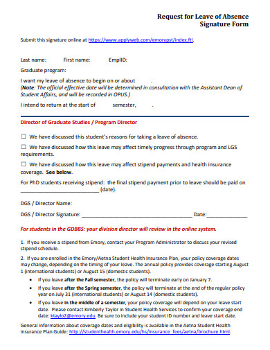 request for leave of absence signature form template