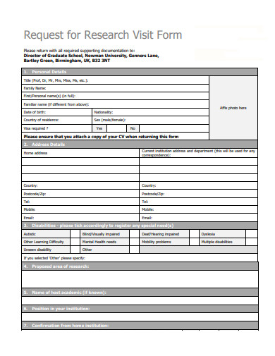 request for research visit form template