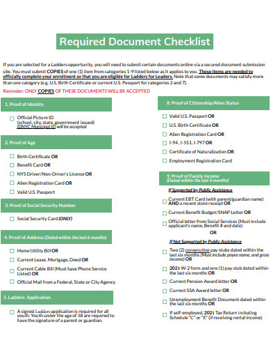 required document checklist template