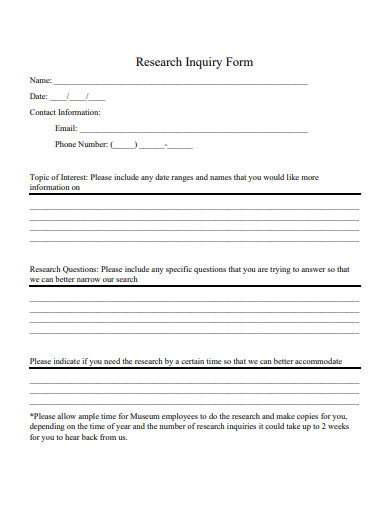 research inquiry form template