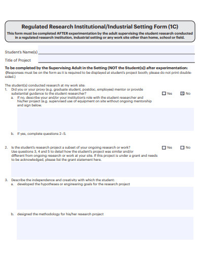 research institutional industrial setting form template