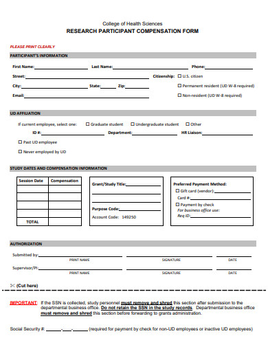 research participant compensation form template