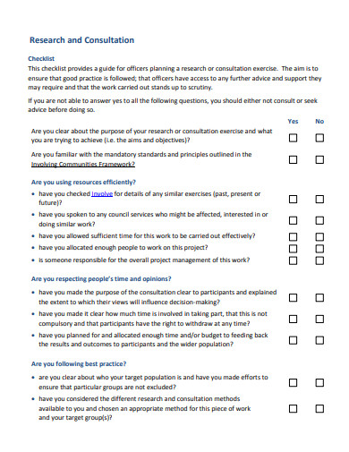 research and consultation checklist template