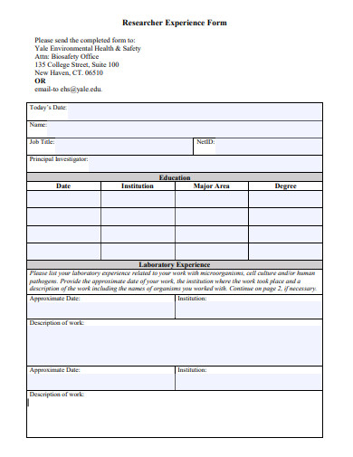 researcher experience form template