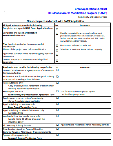residential access modification program grant application checklist template