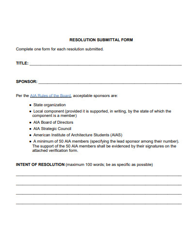resolution submittal form template
