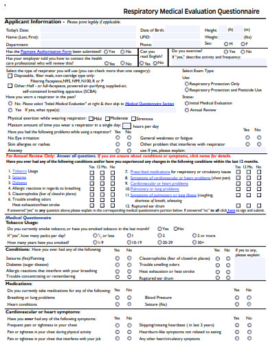 respiratory medical evaluation questionnaire template