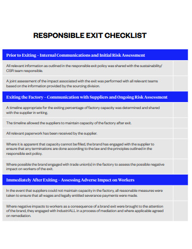 responsible exit checklist template