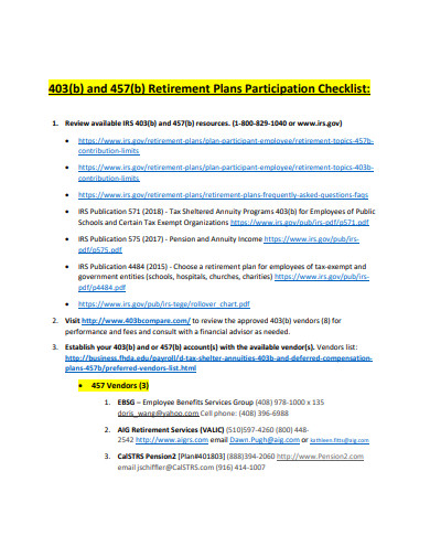 retirement plans participation checklist template