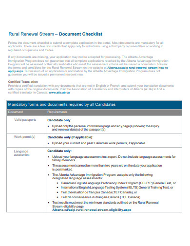 rural renewal document checklist template