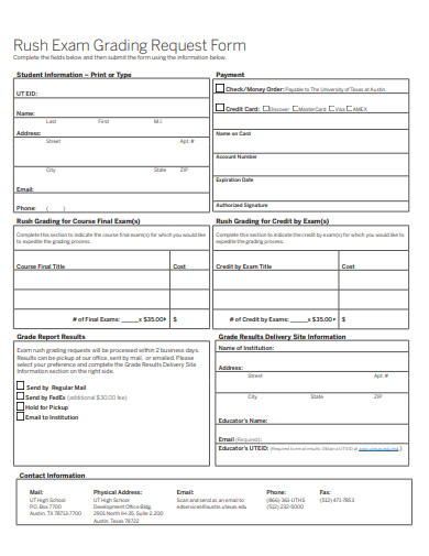 rush exam grading request form template